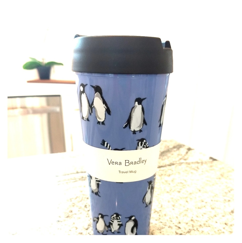 NWT Vera Bradley travel mug Playful Penguins Blue